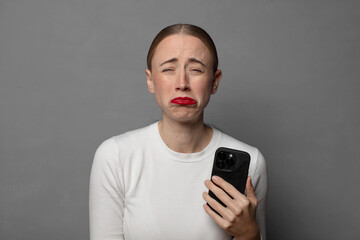 feeling sad and whiney with an unhappy look, crying with a negative and frustrated attitude