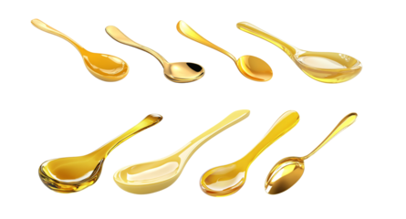 Pack Golden Spoons Set Against a Transparent Background for Culinary, Food Photography, or Ingredient