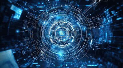 Abstract Blue Technology Background with Dynamic Lines and Patterns