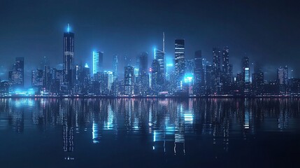 Obraz premium Futuristic Skyline of a Smart Connected City at Night