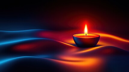 Serene Candle Glow on Colorful Waves