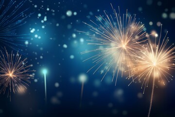 Fototapeta premium Colorful fireworks exploding against a dark blue night sky, creating a festive atmosphere