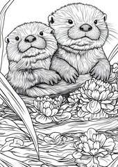 Obraz premium Sea Otters Coloring Pages