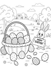 happy easter, easter bunny coloring page. printable. vol 1.