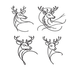 Creative simple one line art. deer head, minimalistic style black