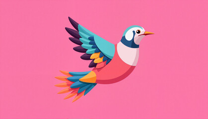 Obraz premium Colorful bird flying against a pink background
