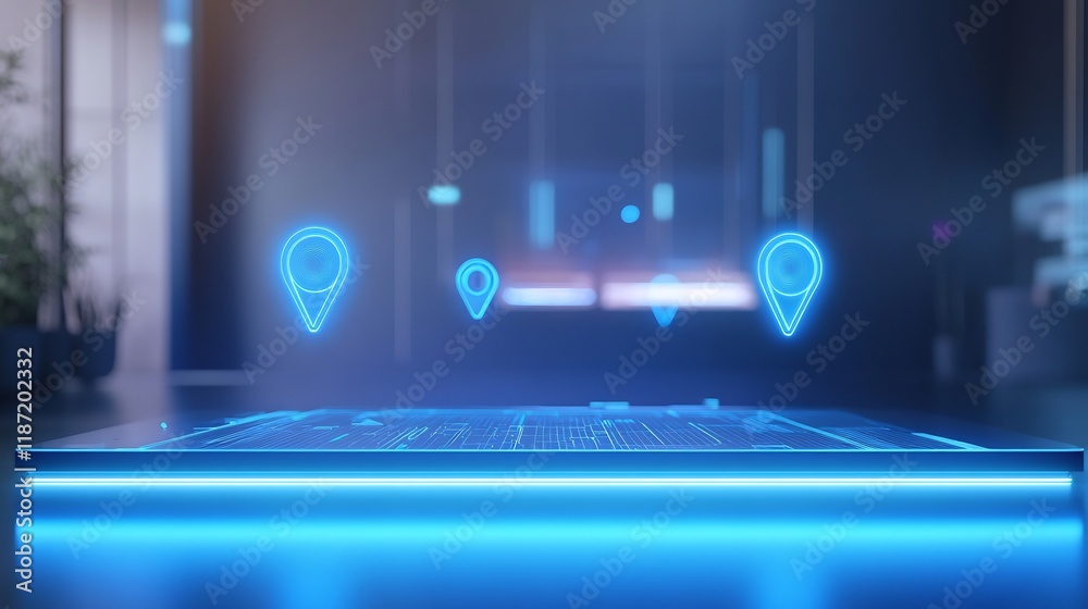 Poster Objectives displayed holographic marker floating above sleek digital workspace illuminated soft blue lighting