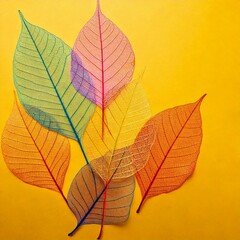 Fototapeta premium colorful transparent leaves on yellow background
