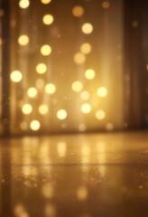 Luminous bokeh blur lights against yellow and gold backdrop, holiday, celestial