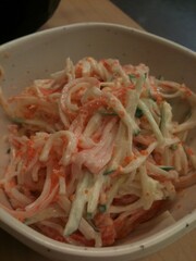 Crab stick and Cucumber slice salad topped with shrimp eggs