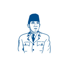 Soekarno presiden of Indonesia blue minimalist line art style 