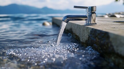 Fresh Water Source - Pure water, flowing freely, natural spring, hydration, life source.