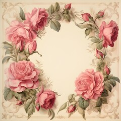 Beige, pink and green themed Renaissance inspired floral flowers illustration vintage rustic background, mockup, wedding invitation, junk journal	