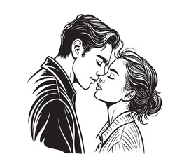 
black and white Couple one line art drawing design. Vector isolated cover poster design. Love print. Couple kissing line drawing