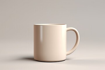 Obraz premium Simple beige ceramic mug on a neutral background for minimalist design inspiration