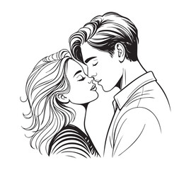 
black and white Couple one line art drawing design. Vector isolated cover poster design. Love print. Couple kissing line drawing