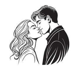 
black and white Couple one line art drawing design. Vector isolated cover poster design. Love print. Couple kissing line drawing