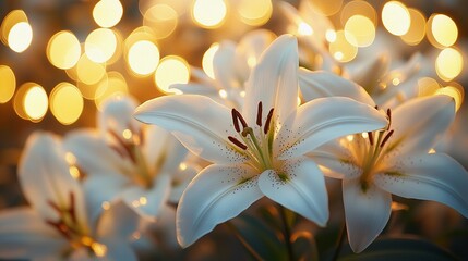 Fototapeta premium Soft blurred bokeh lights softly glowing over a pastel floral background, creating a dreamy and romantic atmosphere, book illustration style