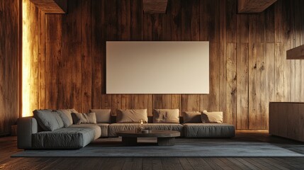 Cozy Modern Living Room with Wooden Wall and Minimalist Decor