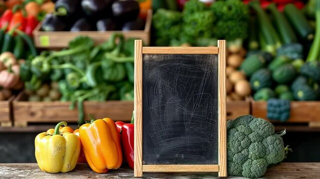 bazaar vegetables green sign for text on the counter