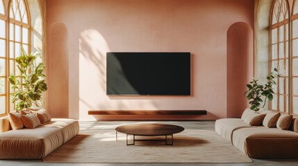 Modern Living Room Interior with Large Window and Minimalist Design