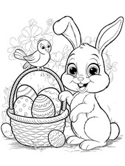 happy easter, easter bunny coloring page. printable. vol 1.