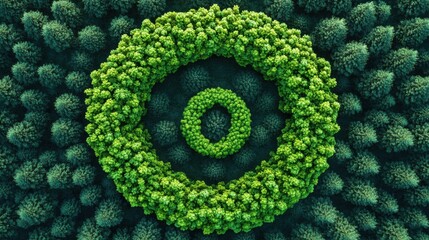 Aerial View of Circular Green Tree Pattern in a Lush Forest Setting