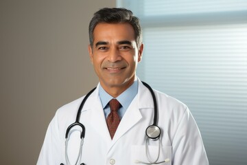 Fototapeta premium Confident medical professional smiling, representing healthcare and expertise