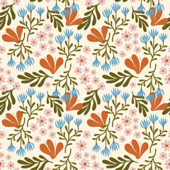 flower meadow with different colors seamless pattern for fabric. modern hand-painted print with small flowers