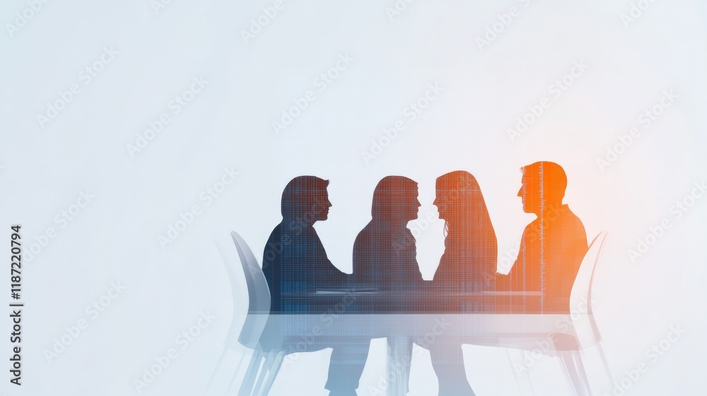 Poster abstract silhouettes in financial collaboration concept with floating graphs