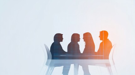 Abstract Silhouettes in Financial Collaboration Concept with Floating Graphs