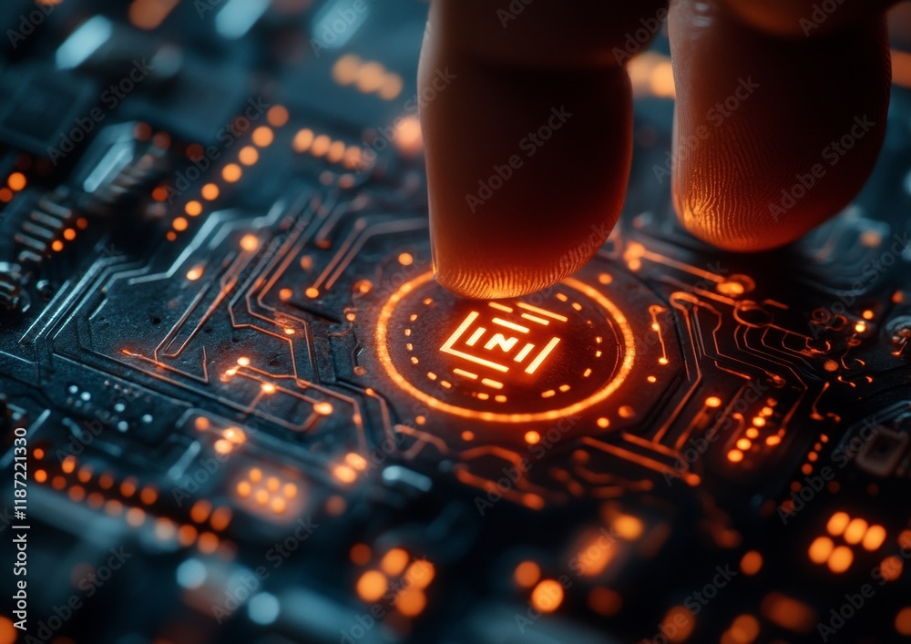 Poster Digital Keypad Security Hand Entering Password on Glowing Interface