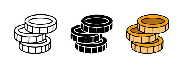 Coin stack icon. Money cent change vector illustration. Gold coins pile symbol. Cash economy and saving sign. Banking and investment dividends pictogram. Golden treasure coins isolated concept.