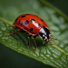 Naklejka premium Ladybug on a Leaf