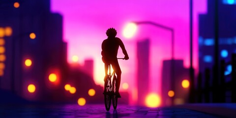 Obraz premium 2D animation person biking in city