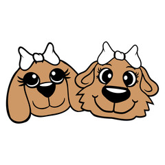 2 Dogs Team Two Friends Girlfriends Couple Crew Design Lover Art Vector Illustration Card T-Shirt Poster Sticker Graphic Print Decorative Drawing Isolated Logo Decoration Symbol Creative Cool Style
