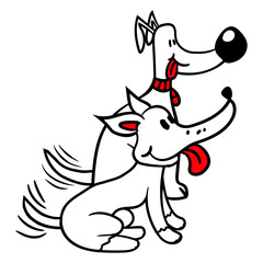 2 Dogs Team Two Friends Happy Tail Wagging Crew Design Lover Art Vector Illustration Card T-Shirt Poster Sticker Graphic Print Decorative Drawing Isolated Logo Decoration Symbol Creative Cool Style
