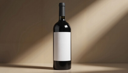 Wine Bottle Label Template, Wine bottle with blank label on minimalist background