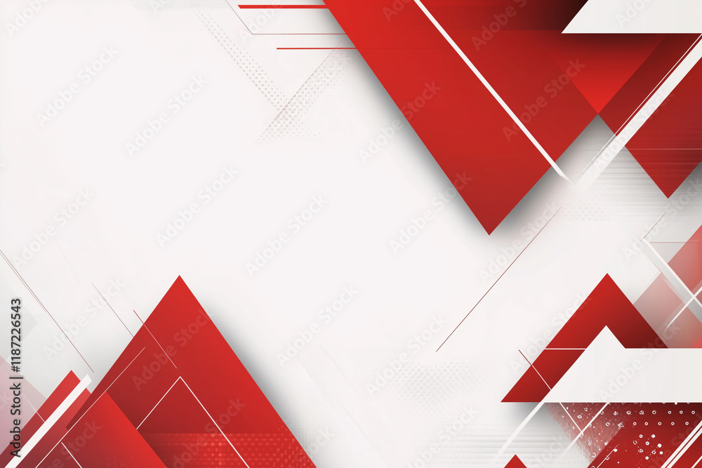 Poster white background with red triangles. the triangles are of different sizes and angles. the image has 