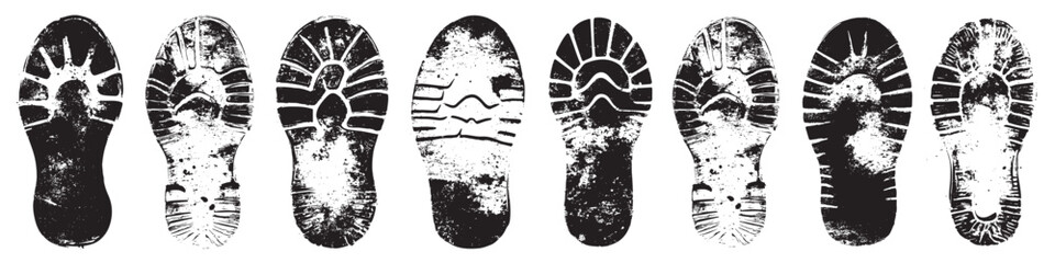 Silhouette of shoe sole print. Human shoe prints vector set