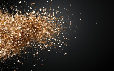 Gold confetti showers down against a dark backdrop, enhancing elegance and excitement during festivities, parties, or significant events
