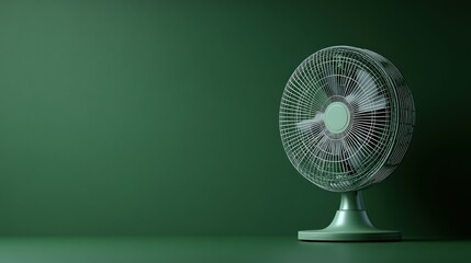 Green fan stands on green background.