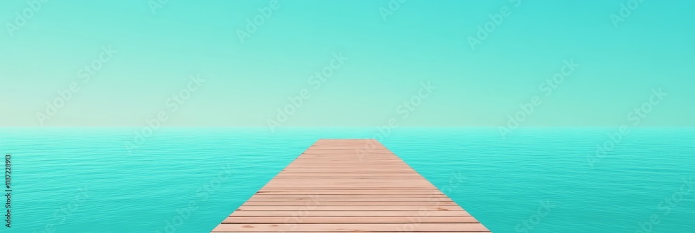 Poster Wooden pier extending into a calm turquoise ocean under a clear sky, creating a serene and inviting scene perfect for a relaxing summer holiday or travel destination