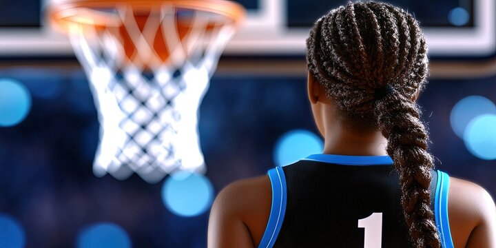 2D animation female basketball player poster dunk, slam dunk scoring action shot