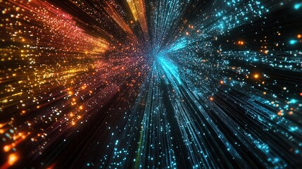 Naklejka premium Glowing Fiber Data Transfer Concept with Colorful Light Lines