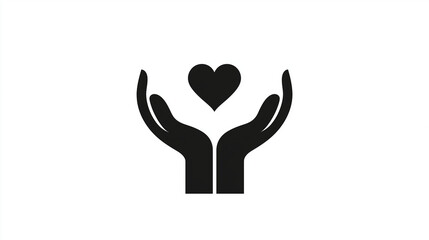 Obraz premium Minimalistic Black and White Icon of Open Hand with Floating Heart Symbolizing Love Care and Elegance
