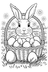 happy easter, easter bunny coloring page. printable. vol 1.