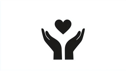 Obraz premium Minimalistic Black and White Icon of Open Hand with Floating Heart Symbolizing Love Care and Elegance