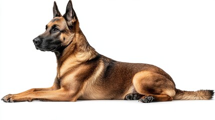 Generative AI Sitting Profile of a Belgian Malinois Dog Isolated on a White and Transparent PNG Background 