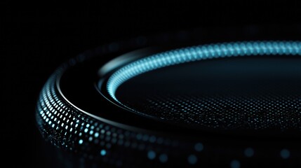 Cyber security. Glowing Blue Digital Particles Forming a Circular Grid on a Dark Background. Abstract Technology Concept.